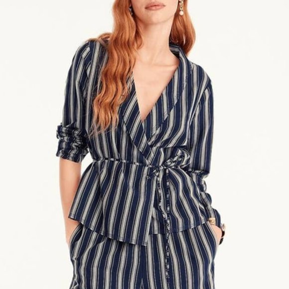J. Crew Jackets & Blazers - J. Crew NWT Medium Wrap Top / Light Blazer in Navy Apricot Stripe | medium